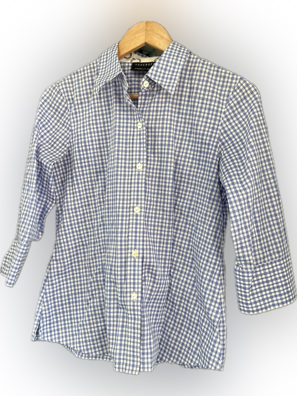 Foxcroft Blue and White Checked Dress Shirt